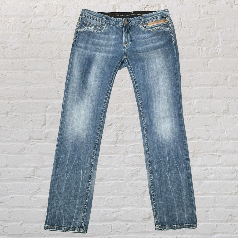 REROCK‎ Straight Leg Western Jeans Cowgirl 30x33 Leather Back Flap Pockets Rodeo